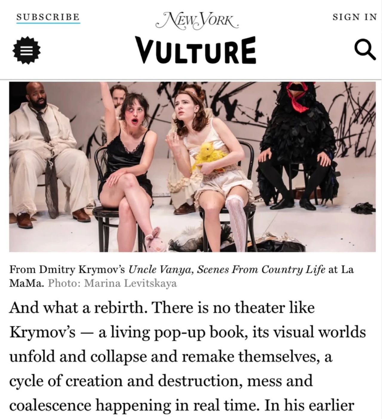 Vulture: review of Uncle Vanya by Sara Holdren